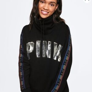 VS Pink Bling Rainbow Cowl Neck Sweater